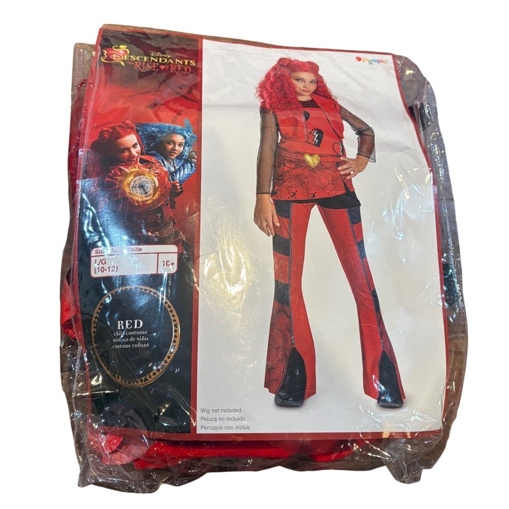 Disney Descendants Rise of Red Costume Kids L 10-12 Red Excellent With Wig Watch